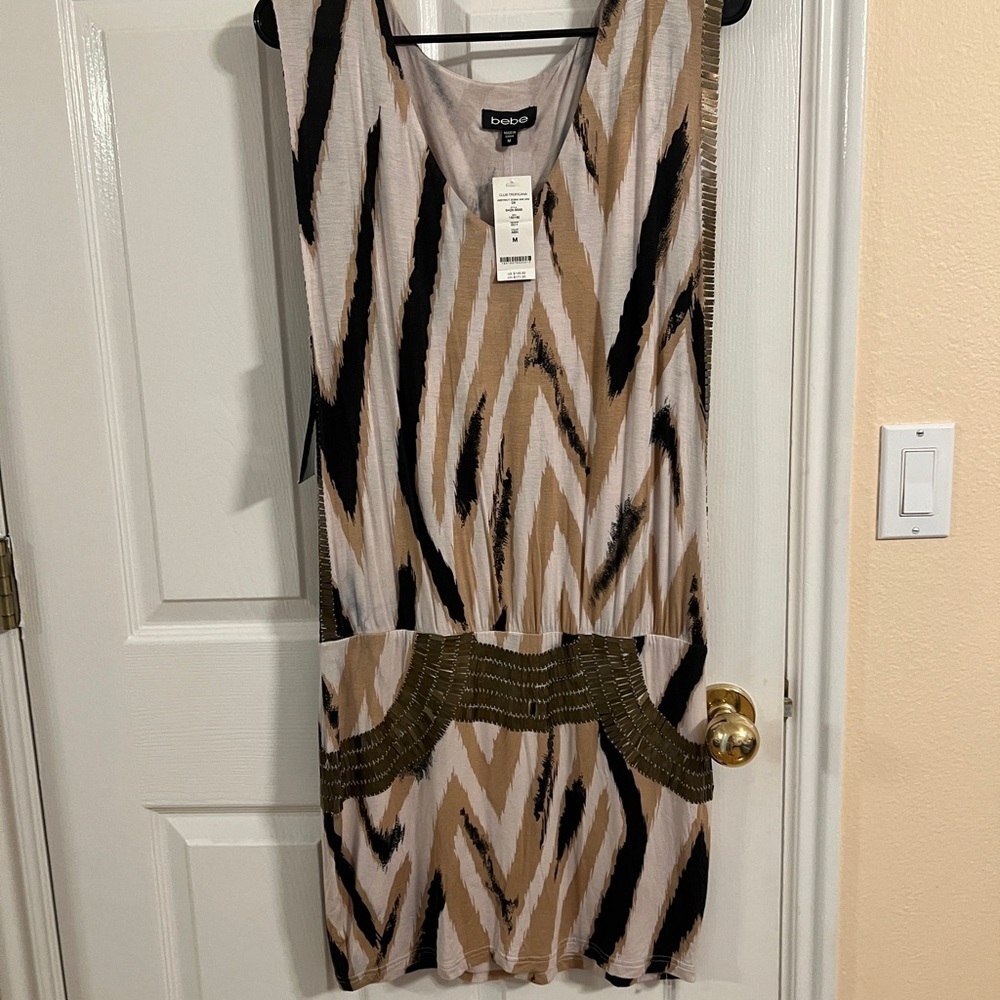 Bebe Women's Zigzag Midi Dress - Black and Tan